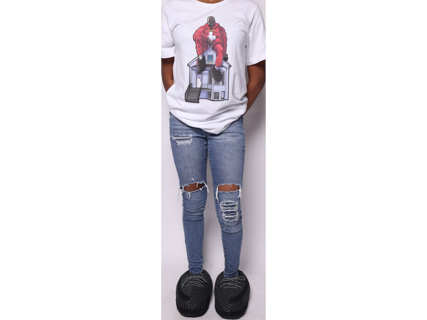 Short Sleeve Black Out T Shirt & Black Out Slipper Combo